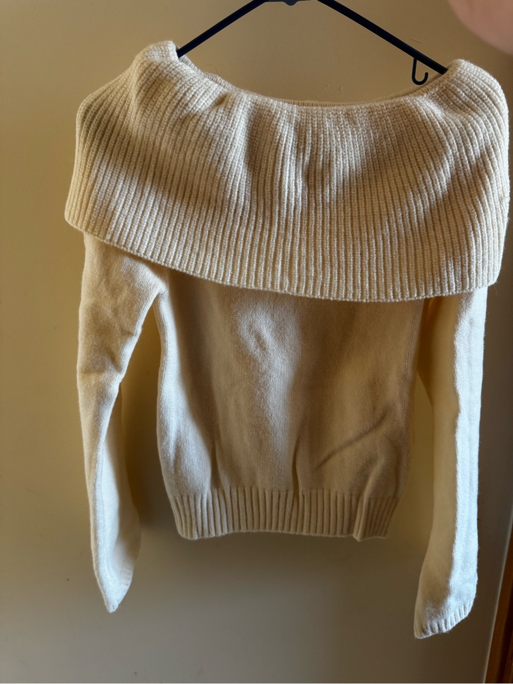SHEIN Cream Off-the-Shoulder Ribbed Fold Sweater